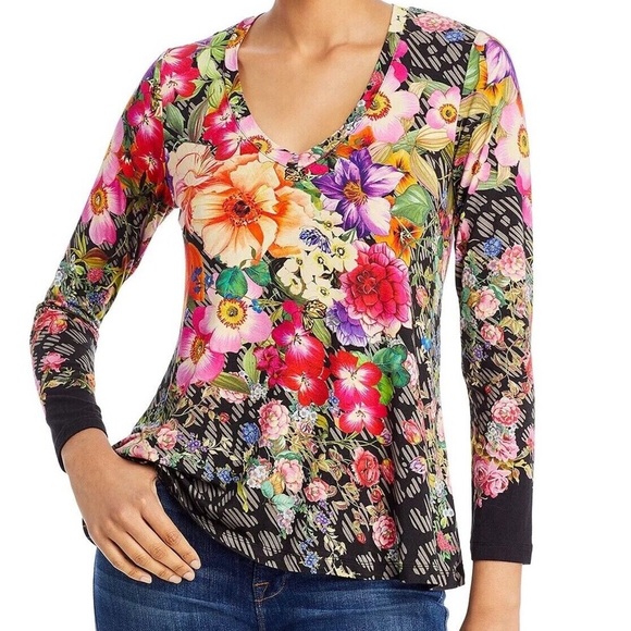 Johnny Was Tops - Johnny Was Rosey Rain Favorite V-neck Swing Tee